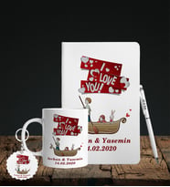 Sevgililer Gününe Özel Defter Kalem Kupa & Süblimasyon Anahtarlık Hediye Seti 8