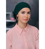 Zümrüt Pratik Hazır Geçmeli Tesettür Bone Sandy Kumaş Pileli Nervürlü Güllü 1806_37