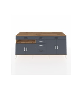 Kronos Konsol 3 Raflı 6 Çekmeceli 4 Kapaklı 220x59x99 Çam-Antrasit/Antrasit