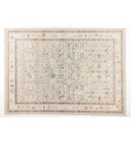 Kiremit Rengi Bej Mavi Vintage Eskitme Stil Çiçek Desenli Salon Halısı Makine Dokuma