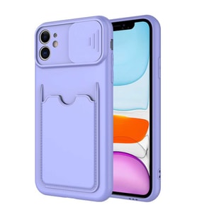 Uyumlu Model Apple iPhone 11 Kılıf Kartlıklı Lens Kapatmalı Kapak (Lila)