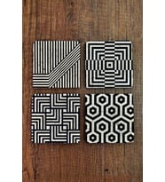 Doğaltaş Bardak Altlığı 4'lü Set - Siyah Çizgi Desenler Baskılı - Stone Coasters