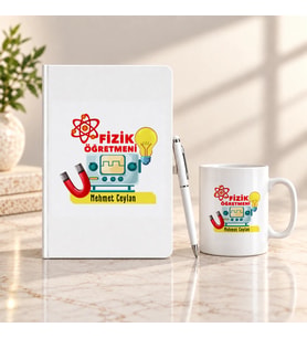 Fizik Öğretmenine İsme Özel Defter Kalem ve Kupa Hediye Seti