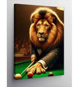 Kanvas Tablo Takım Elbiseli Bilardo Oynayan Aslan