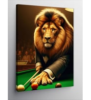 Kanvas Tablo Takım Elbiseli Bilardo Oynayan Aslan