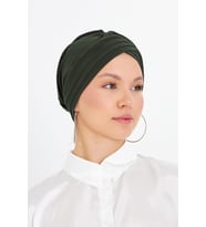 Haki Pratik Hazır Geçmeli Tesettür Bone Sandy Kumaş Üç Çapraz 1803_09