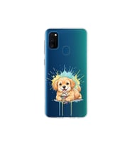 Samsung Galaxy M30S ile Uyumlu Splash Köpek Tasarımlı Şeffaf Silikon Kılıf