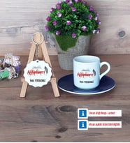 Kütüphaneci Türk Kahvesi Fincanı Lacivert ve Ahşap Anahtarlık Hediye (Model 1)
