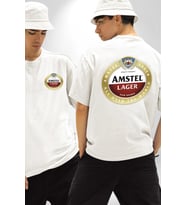 Amstel Lager - Dünya Çapında Kaliteli Bira Cep Sırt Baskılı Pamuklu Penye Kadın Erkek Beyaz Tişört
