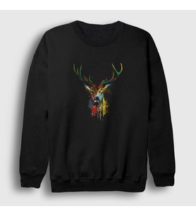 Presmono Unisex Siyah Colors Deer Geyik Sweatshirt 370758tt