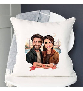Sevgiliye Hediye Kişiye Özel Boğaz Köprüsü ve Aşkımız Karikatürlü Yastık