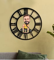 Kişiye Özel Halterci Fitness Karikatür 3D Ahşap Mdf Duvar Saati 57