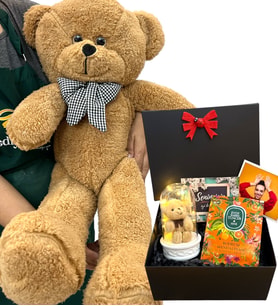 Kişiye Özel Fotoğraflı Hediye Paketi ve Büyük Boy Kahverengi Peluş Ayıcık (Model 6)