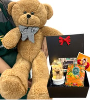 Kişiye Özel Fotoğraflı Hediye Paketi ve Büyük Boy Kahverengi Peluş Ayıcık (Model 6)