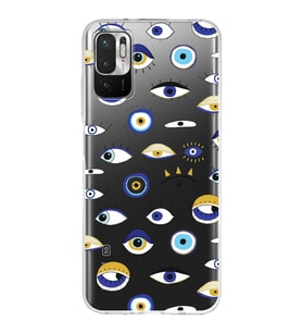 PrintiFy Xiaomi Redmi 10 5G ile Uyumlu 1mm Slim Fit Nazar Boncuğu 2 Baskılı Şeffaf  Kılıf