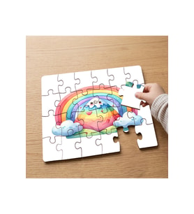 Renkli Gökkuşağı ve Gülümseyen Dağ Tasarımlı 24 Parça Ahşap Çocuk Puzzle MPK0964