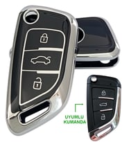 Bmw Tipli KD Keydiy NB29 Uyumlu Kumanda Anahtar Kılıfı Oto Anahtarlık Siyah Gümüş