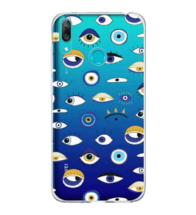 PrintiFy Huawei Y7 2019 ile Uyumlu 1mm Slim Fit Nazar Boncuğu 2 Baskılı Şeffaf  Kılıf