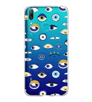 PrintiFy Huawei Y7 2019 ile Uyumlu 1mm Slim Fit Nazar Boncuğu 2 Baskılı Şeffaf  Kılıf