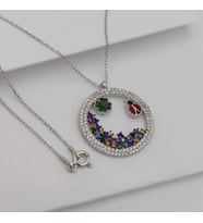 Gümüş Yonca Ve Uğur Böcekli Çember Kolye 925 Ayar (Karışık)