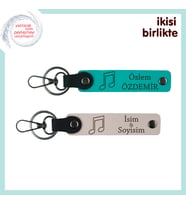 Müzik Ruhunu Taşıyanlara Hediye, Kişisel İsimli Nota Temalı Anahtarlık Takımı, Koyu Turkuaz-Pudra