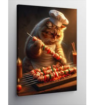Kanvas Tablo Kebap Yapan Şef Kedi
