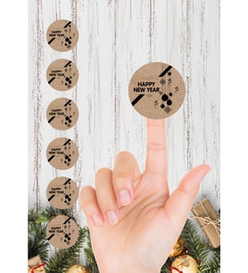 Kraft Sticker Etiket 4 cm 48 adet  Happy New Year Etiket -T860 (Renksiz)