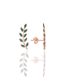 Söğütlü Silver Gümüş rose yeşil taşlı yaprak küpe