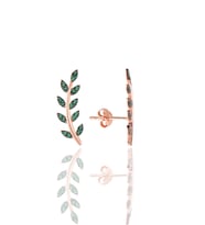 Söğütlü Silver Gümüş rose yeşil taşlı yaprak küpe