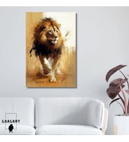 Tekli Dikey Kanvas Tablo Yağlı Boya Görünümlü Soft Aslan