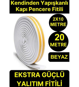 10x2=20 Metre BEYAZ Premium Kapı Pencere Soğuk Toz Geçirmez İzolasyon Fitili Kendinden Yapışkanlı Is
