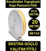 10x2=20 Metre BEYAZ Premium Kapı Pencere Soğuk Toz Geçirmez İzolasyon Fitili Kendinden Yapışkanlı Is