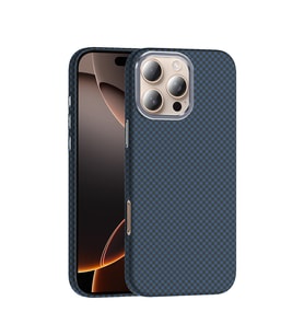 iPhone 16 Pro Kılıf M-safe Şarj Özellikli Karbon Fiber Görünümlü Gros Kılıf Lacivert