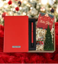 Kişiye Özel Kırmızı Defter& Kırmızı Roller Kalem&  Noel Baba Kar Küresi& Yılbaşı Ağacı Temalı Dekoratif Mum& Yılbaşı Hediye Kartı Hediye Seti