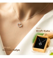 925 Ayar Gümüş Kraft Kutuda Beyaz Kalpli Tektaş Gümüş Kolye Kadın Minimal