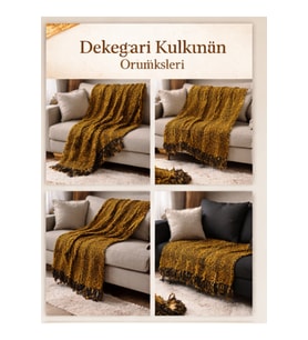 Mandaş el dokuma Yeni Nesil koltuk şalı 170*170 1 li pk Gold/ Siyah