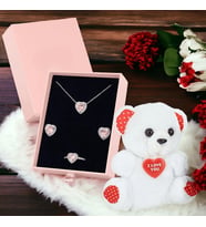 Mareluxe Kalp Temalı Kolye Yüzük Küpe Set Özel Tasarım Pembe Kalp İşlemeli Gümüş Love Set (Pembe Gümüş)