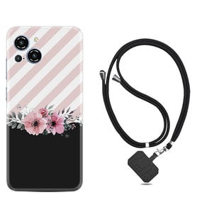 Reeder S23 Max Pro Kılıf Resimli Boyun Askılı İpli Desenli Silikon Strip Pink Flowers 1396
