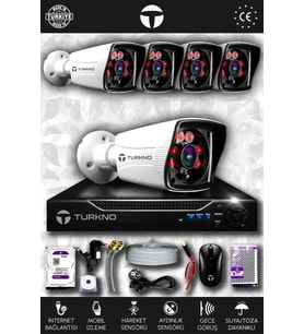TURKNO 5 Kameralı Karia 5 Dış Kamera Set 500 GB HDD Full HD Gece Görüşlü Güvenlik Kamerası Sistemi