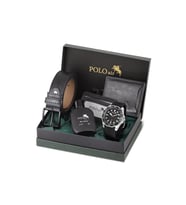 Polo Air Erkek Kol Saati Kemer Cüzdan Kartlık Parfüm Hediyelik Kutusunda Gümüş Siyah Set PL-7049E1