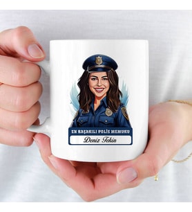 En Başarılı Kadın Polis Memuruna hediye Karikatürlü Kupa Bardak