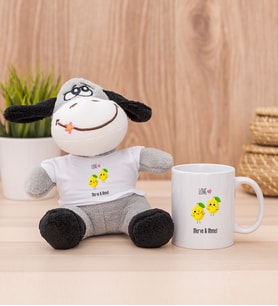 Kişiye Özel Sevimli Limonlar Peluş Eşek ve Beyaz Kupa
