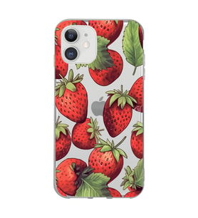 Iphone 11 Uyumlu Çilek Desenli Şeffaf Telefon Kılıfı