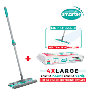 Smarter Magic Mop + Yer Temizlik Havlusu Hediyeli Paspas Mandallı Set Yüzey Bez Uyumlu (Gri)