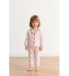 %100 Pamuk Organik Çift Katlı Muslin Kalp Desenli 2’li Pijama Takımı Doğum Günü Yeni Yıl Hediyesi (Kalpli Beyaz)