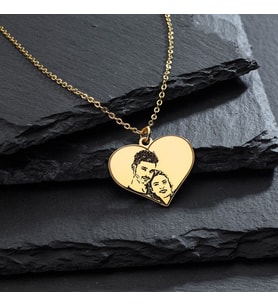 Kişiye Özel 925 Ayar Gümüş Kalp Tasarım Fotoğraf Kolye (Gold)