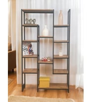 DEKORATİF ÇAM RENGİ AHŞAP RAFLI METAL KİTAPLIK ÇOK AMAÇLI STAND SALON VE ÇALIŞMA ODASI 12 RAFLI ÜNİTE MATKAPSIZ KOLAY KURULUM