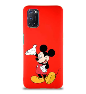 Oppo A92 Soft Premier Kapak Mickey Mouse-C Tasarımlı Silikon Kılıf - Kırmızı (Şeffaf)