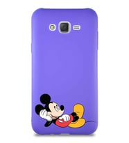 Samsung Galaxy J7 Core Soft Premier Kapak Mickey Mouse-F Tasarımlı Silikon Kılıf - Mor (Şeffaf)