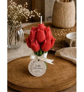 Mumelia Lale Buket - Doğal Soya Hediyelik Mum - Kırmızı - 15 Adet